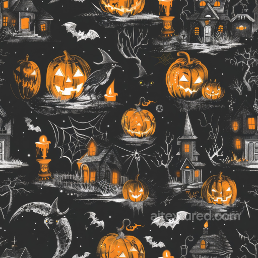 Featuring Vintage Halloween Pumpkins & Haunted Houses seamless Vintage Halloween PBR texture