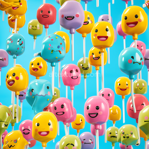Seamless 3D Inflated PBR Texture Featuring Colorful Cartoon Vinyl Panels with Playful Faces