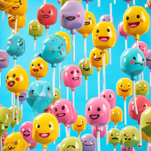 Inflated PBR Texture Featuring Colorful Cartoon Vinyl Panels with Playful Faces seamless Inflated PBR texture