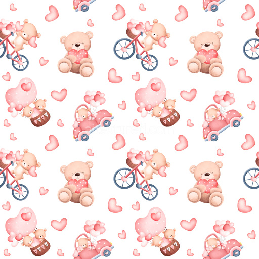 Pattern Bundle - Seamless 3D Pattern PBR Texture with Adorable Teddy Bear and Heart Motifs in Soft Pastel… texture preview