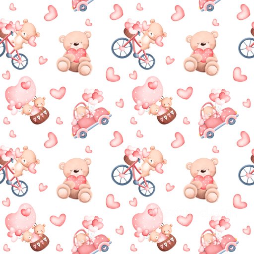 Pattern PBR Texture with Adorable Teddy Bear and Heart Motifs in Soft Pastel Pinks seamless Pattern Bundle PBR texture