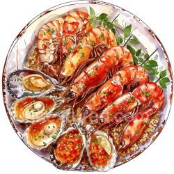 seamless Breakfast Seafood Platter with Grilled Shrimp and Oysters PNG Graphic texture 8k free download PBR