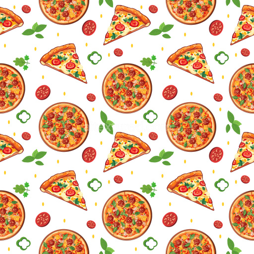 Pattern Bundle - Seamless 3D Pattern PBR Texture Featuring Colorful Pizza Slices & Toppings texture preview