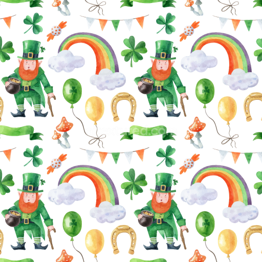Seamless 3D PBR Texture with Watercolor St Patrick Themed Illustrations