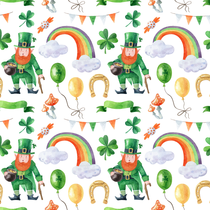 with Watercolor St Patrick Themed Illustrations seamless PBR texture preview