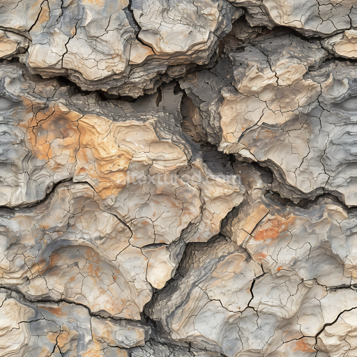 Seamless 3D PBR texture of eroded cliff rock with natural cracks and warm tones