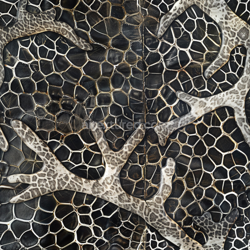 Seamless 3D PBR Texture of Cracked Black Leather with Detailed Antler Motif