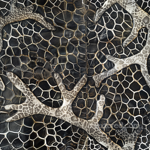 Cracked Black Leather Seamless Texture with Detailed Antler Motif seamless Leather PBR texture
