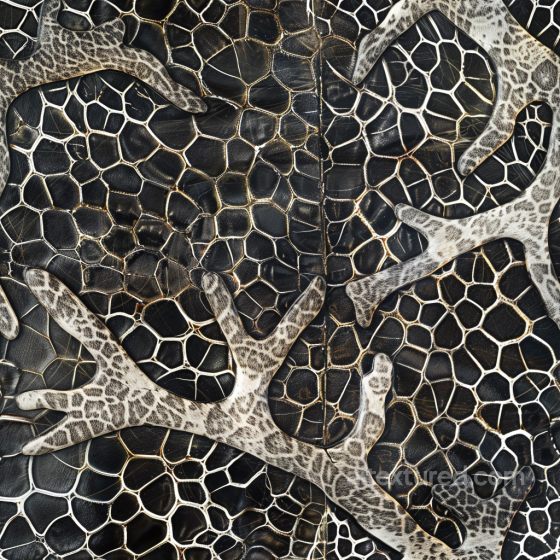 Cracked Black Leather Seamless Texture with Detailed Antler Motif Leather texture preview