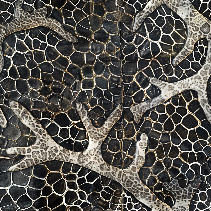 Cracked Black Leather with Detailed Antler Motif seamless PBR texture preview