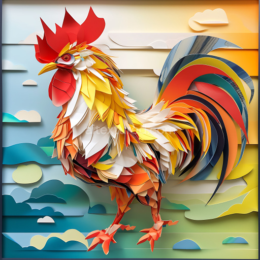 Seamless 3D PBR Texture of Colorful Paper-Origami Chicken Feathers