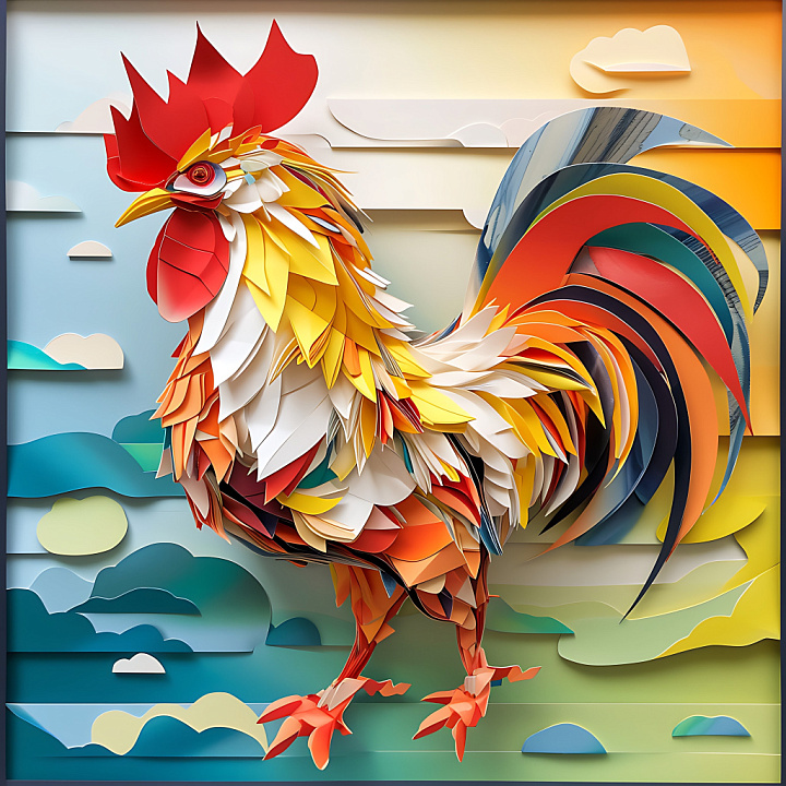 Animal of Colorful Paper-Origami Chicken Feathers seamless PBR texture preview