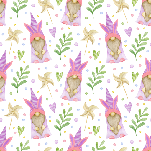 Seamless 3D PBR Easter Gnome Digital Paper Texture with Pastel Motifs
