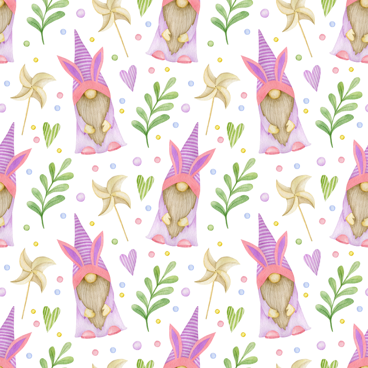 Easter Gnome Digital Paper with Pastel Motifs seamless PBR texture preview