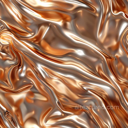 Seamless 3D PBR Glossy Fabric Texture Featuring Copper and Silver Waves texture preview
