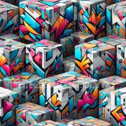 seamless Seamless 3D PBR Texture Featuring Vibrant Abstract Graffiti on Cube Surfaces texture 8k free download PBR