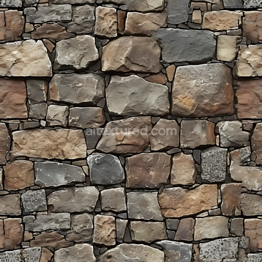 Seamless 3D Stone Wall PBR Texture Featuring Weathered Multi-Colored Rocks