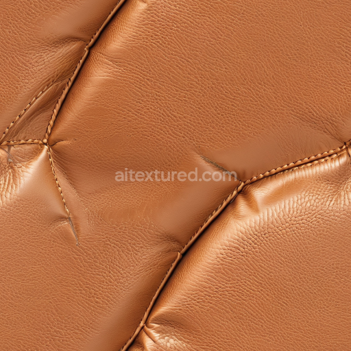 Seamless 3D PBR Burnt Orange Leather Texture with Detailed Grain and Stitched Seams