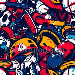seamless Seamless 3D PBR graffiti texture featuring bold sports gear illustrations texture 8k free download PBR