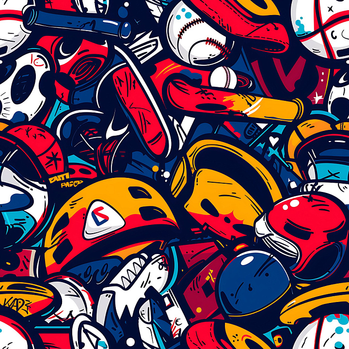 Graffiti Featuring Bold Sports Gear Illustrations seamless PBR texture preview