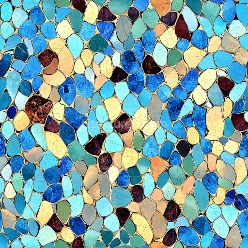 Seamless 3D Mosaic PBR Texture with Glossy Cracked Ceramic Tiles in Earthy and Blue Tones texture preview