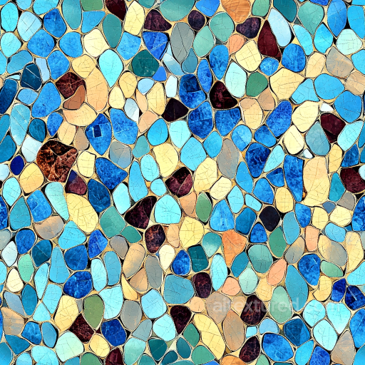Mosaic PBR Texture with Glossy Cracked Ceramic Tiles in Earthy and Blue Tones seamless Mosaic PBR texture