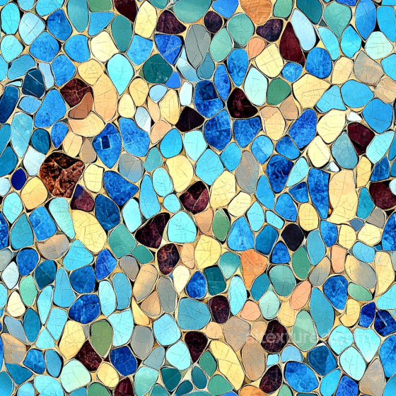 Mosaic PBR Texture with Glossy Cracked Ceramic Tiles in Earthy and Blue Tones Mosaic texture preview
