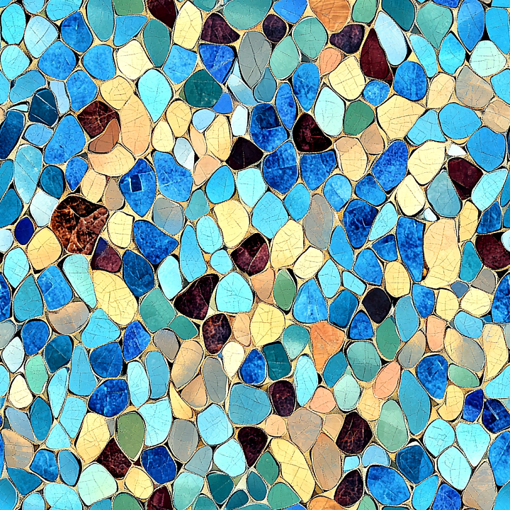 Mosaic with Glossy Cracked Ceramic Tiles in Earthy and Blue Tones seamless PBR texture preview