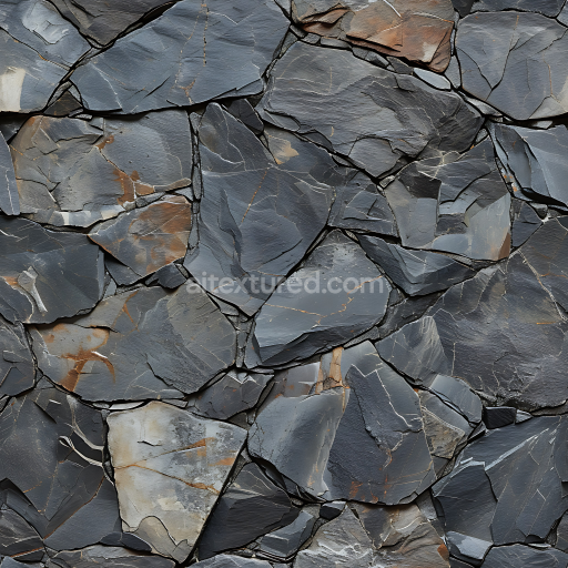 Preview — Seamless 3D Slate Stone Wall PBR Texture with Dark Gray and Rust Accents