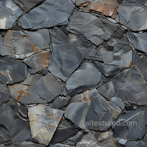 Slate Stone Wall PBR Texture with Dark Gray and Rust Accents seamless Stone PBR texture