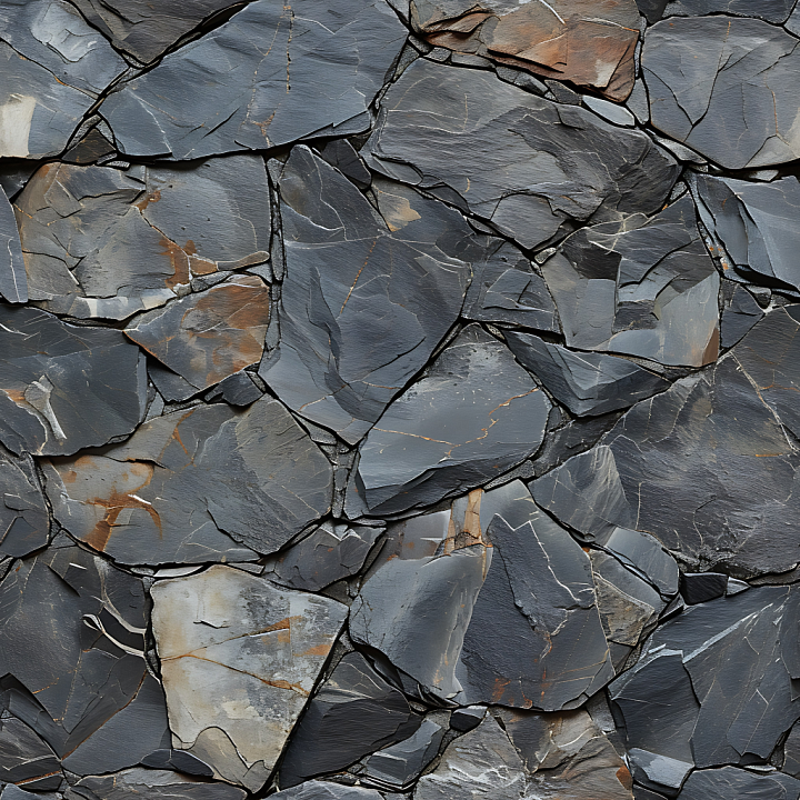 Slate Stone Wall with Dark Gray and Rust Accents seamless PBR texture preview