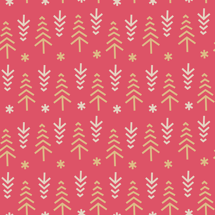 Christmas Digital Paper With Red Background And Beige Geometric Trees seamless PBR texture preview