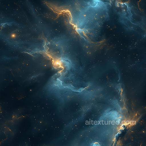Space Texture Featuring Glowing Blue and Gold Nebula Clouds seamless Star, space, planets PBR texture