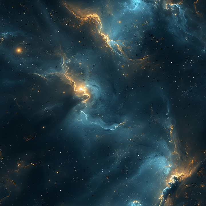 Space Featuring Glowing Blue and Gold Nebula Clouds seamless PBR texture preview