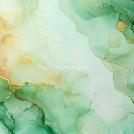 Seamless 3D Alcohol Ink PBR Texture Featuring Translucent Green and Gold Veined Marbling