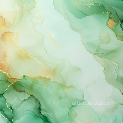 Alcohol Ink PBR Texture Featuring Translucent Green and Gold Veined Marbling seamless Alcohol ink PBR texture