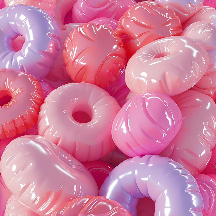 Inflated Glossy Vinyl Rings in Pink and Lavender seamless PBR texture preview