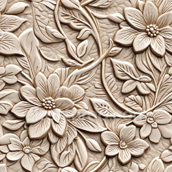 seamless Seamless 3D Floral Embossed Cream Leather PBR Texture with Detailed Carved Patterns texture 8k free download PBR