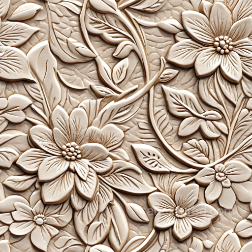 Floral Embossed Cream Leather PBR Texture with Detailed Carved Patterns seamless Leather PBR texture