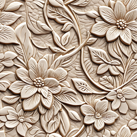 Floral Embossed Cream Leather PBR Texture with Detailed Carved Patterns Leather texture preview