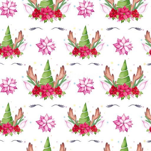 Seamless 3D PBR Watercolor Christmas Texture with Floral Crowns and Antlers