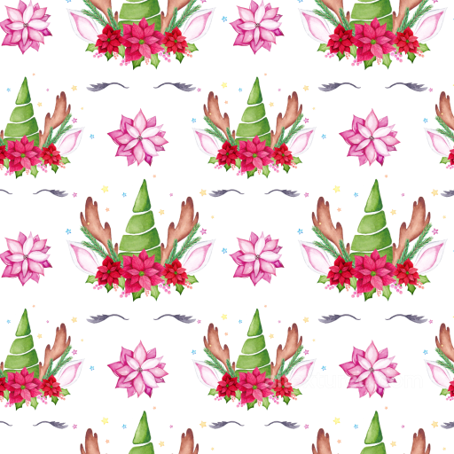 Watercolor Christmas Texture with Floral Crowns and Antlers seamless Watercolor Christmas PBR texture
