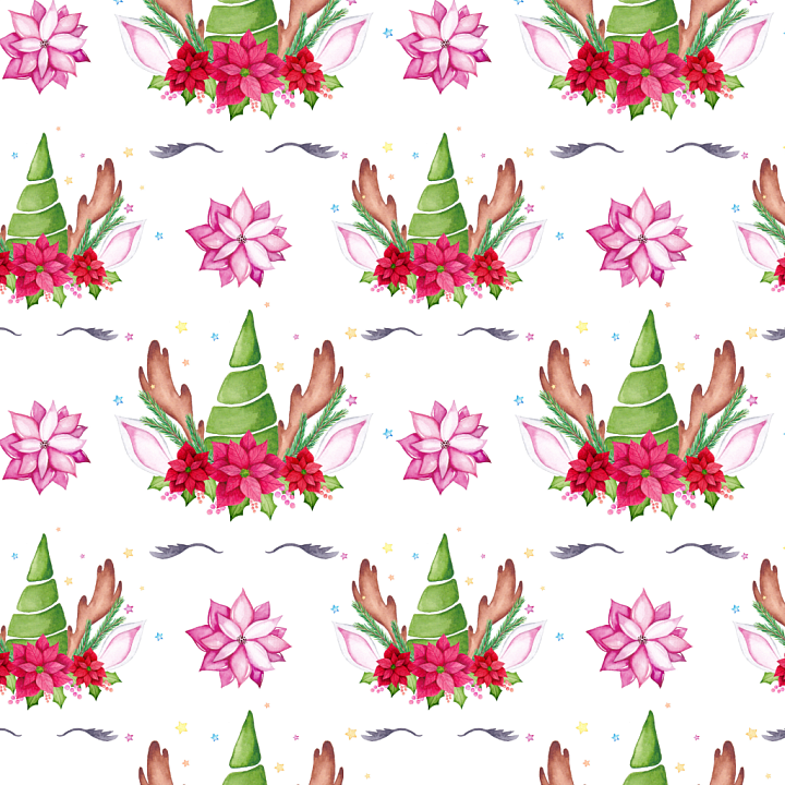 Watercolor Christmas with Floral Crowns and Antlers seamless PBR texture preview