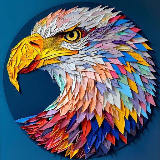 Seamless 3D PBR Texture Featuring Colorful Bald Eagle Origami-Style Feathers