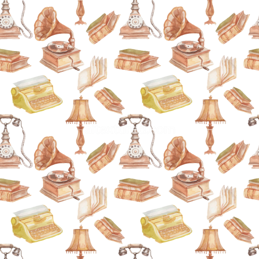 Preview — Seamless 3D PBR Texture of Vintage Retro Objects Pattern in Soft Pastels