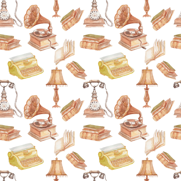 Vintage Scrapbook of Vintage Retro Objects Pattern in Soft Pastels seamless PBR texture preview