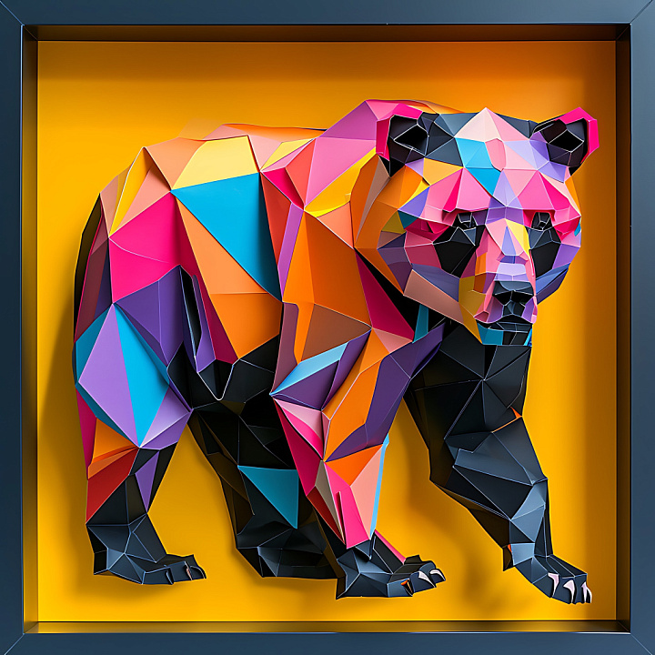 of a Low-Poly Colorful Asiatic Black Bear seamless PBR texture preview