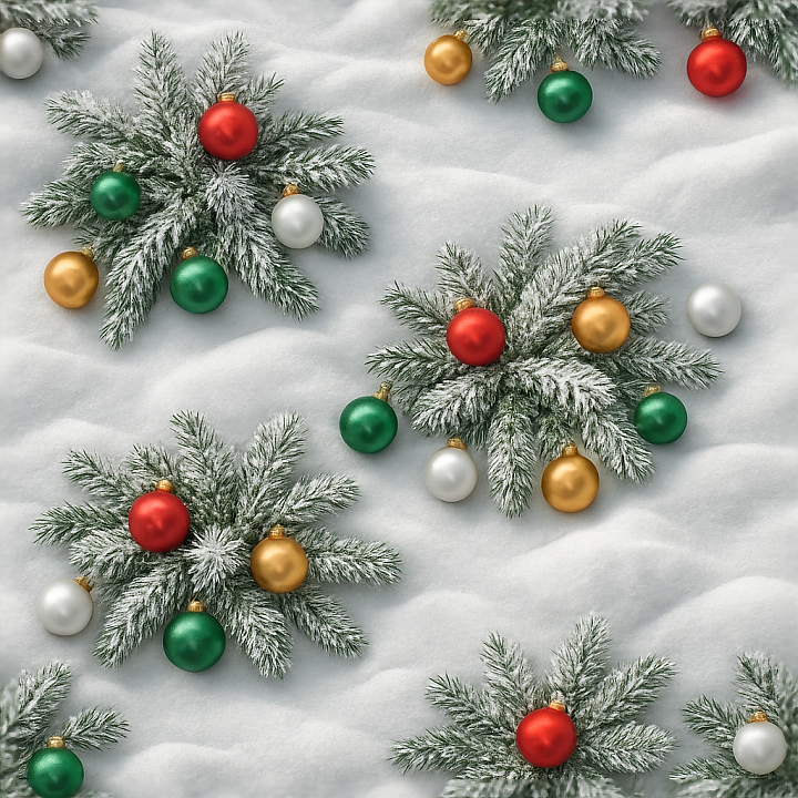 Snow Drifts Frosted Pine Red Baubles Green Baubles Gold Baubles White B… seamless PBR texture preview