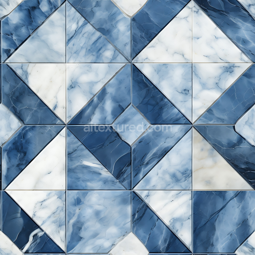 Seamless 3D Blue and White Marble Chessboard PBR Texture with Polished Tiles
