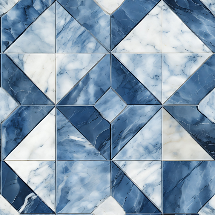 Blue and White Marble Chessboard with Polished Tiles seamless PBR texture preview